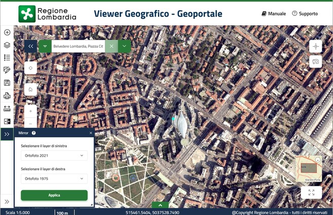Viewer geografico: La Lombardia vista dall'alto nel tempo